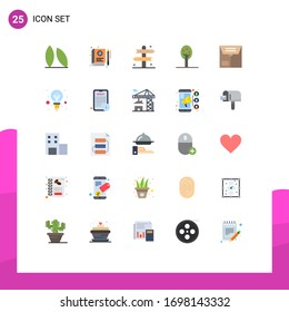 Conjunto de 25 colores planos vectoriales en la rejilla para el verano; recreación; aprendizaje; caza; elementos de diseño de vectores editables para atletismo