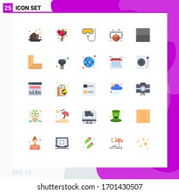Conjunto de 25 colores planos vectoriales en la cuadrícula para su diseño; punto; playa; objeto; elementos de diseño de vectores editables de gadget