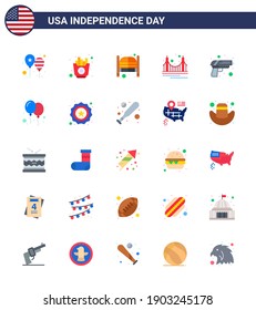 Conjunto de 25 Vectores en el 4 de julio Día de la Independencia de Estados Unidos, como punto de referencia; puerta; fichas; puente; elementos de diseño de vectores de día editables para USA Day