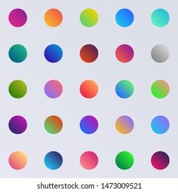 Set of 25 vector gradients for website, backgrounds, covers. Color combination concept, swatches.