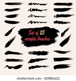 Set of 25 vector grunge brushes created with acrylic. 
Saved in the brushes palette
