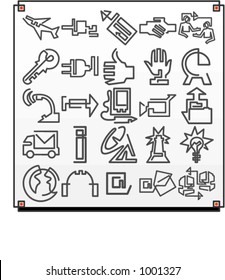 Un conjunto de 25 iconos vectoriales de objetos de comunicación.Cada icono se dibuja con una sola línea de dirección.