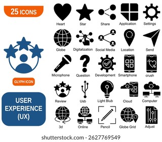 Set of 25 vector icons related to user experience (UX) and design