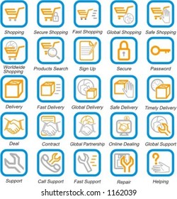 Un conjunto de 25 pictogramas vectoriales de internet, negocios y comercio electrónico.