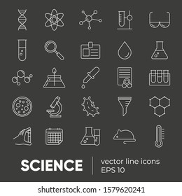 Set of 25 vector line icons, sign and symbols in flat design science, laboratory and medicine with elements for mobile concepts and web apps. Collection of line modern infographic logo and pictogram.