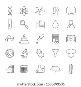 Set of 25 vector line icons, sign and symbols in flat design science and medicine with elements for mobile concepts and web apps. Collection of line modern infographic logo and pictogram.