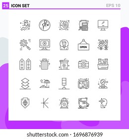 Set of 25 Vector Lines on Grid for monitor; paper; eye; math; calculator Editable Vector Design Elements
