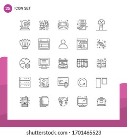 Set of 25 Vector Lines on Grid for diving; mushroom; swim; food; cutting Editable Vector Design Elements