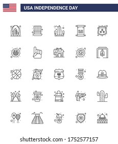 Set of 25 Vector Lines on 4th July USA Independence Day such as usa; text; scroll; usa Editable Memorial Day Vector Design Elements