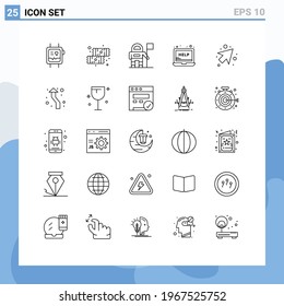 Set of 25 Vector Lines on Grid for right; arrow; astronaut; support; laptop Editable Vector Design Elements