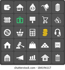Set of 25 vector money web and mobile icons in flat design. Real estate business concept.