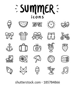 Set of 25 vector outlined summer icons