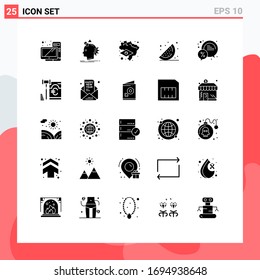 Set of 25 Vector Solid Glyphs on Grid for discount; bubble; process; watermelon; food Editable Vector Design Elements
