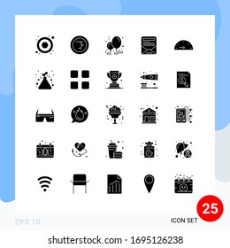 Set of 25 Vector Solid Glyphs on Grid for science; performance; decoration; gauge; newsletter Editable Vector Design Elements