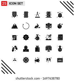 Set of 25 Vector Solid Glyphs on Grid for development; coding; compass; show; magic Editable Vector Design Elements