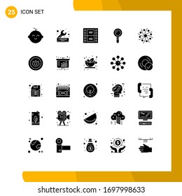 Set of 25 Vector Solid Glyphs on Grid for galaxy; biochemistry; film; find; search Editable Vector Design Elements