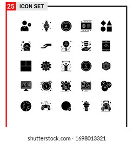 Set of 25 Vector Solid Glyphs on Grid for geometric; payment; business; debit; card Editable Vector Design Elements