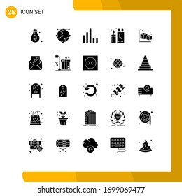 Set of 25 Vector Solid Glyphs on Grid for cube; spa; connection; relax; candles Editable Vector Design Elements