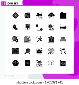 Set of 25 Vector Solid Glyphs on Grid for computing; storage; corporate; search; sharing Editable Vector Design Elements