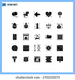 Set of 25 Vector Solid Glyphs on Grid for internet; global; arrow; earth; day Editable Vector Design Elements