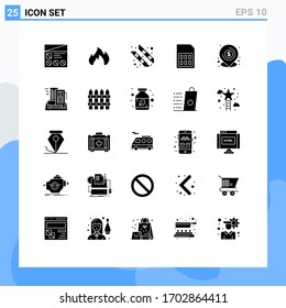Set of 25 Vector Solid Glyphs on Grid for banking; sim; spark; phone; card Editable Vector Design Elements