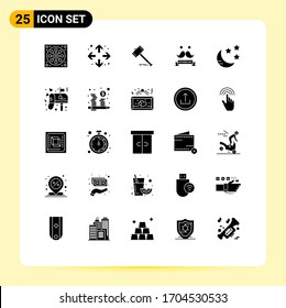 Set of 25 Vector Solid Glyphs on Grid for moustache; day; auction; celebrate; law Editable Vector Design Elements