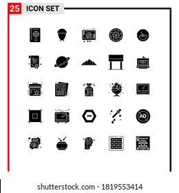 Set Of 25 Vector Solid Glyphs On Grid For Photo; Logo; Food; Film; Screen Heart Editable Vector Design Elements