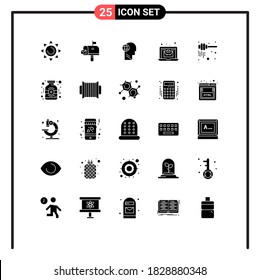 Set of 25 Vector Solid Glyphs on Grid for honey; economy; globe; bag; online Editable Vector Design Elements