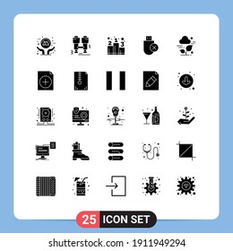 Set of 25 Vector Solid Glyphs on Grid for plant; removed; business; hardware; computers Editable Vector Design Elements