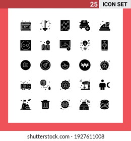 Set of 25 Vector Solid Glyphs on Grid for plus; car; success; add; paper Editable Vector Design Elements