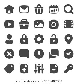 Set of 25 website UI glyph vector icons with rounded corners.