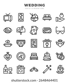 Conjunto de 25 casamento Lineal Icons Pack.