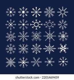 Set of 25 white snowflakes, Christmas collection - Vector illustration