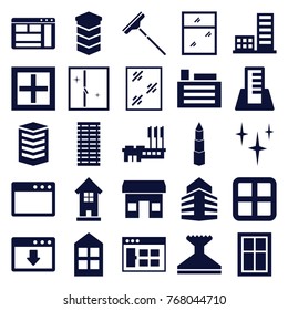 Set of 25 window filled icons such as window, building, clean, store, download cloud