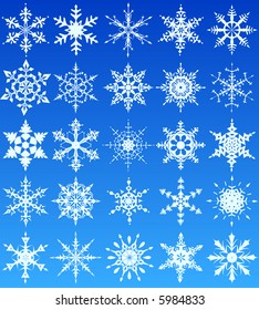 Set of 25 winter snowflake designs - fully scalable vector illustrations.