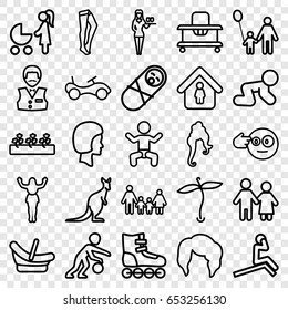 Set of 25 young outline icons such as baby, kangaroo, plant, bike