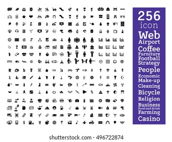 Set Of 256 Quality Flat Icon ( Web, Airport, Coffee, Furniture, Football, Business Strategy, Business People, Economic, Make-up, Cleaning, Bicycle, Religion, Food And Drink, Farming, Casino Icons )
