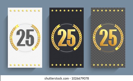 Set of 25th anniversary cards template. Vector illustration.