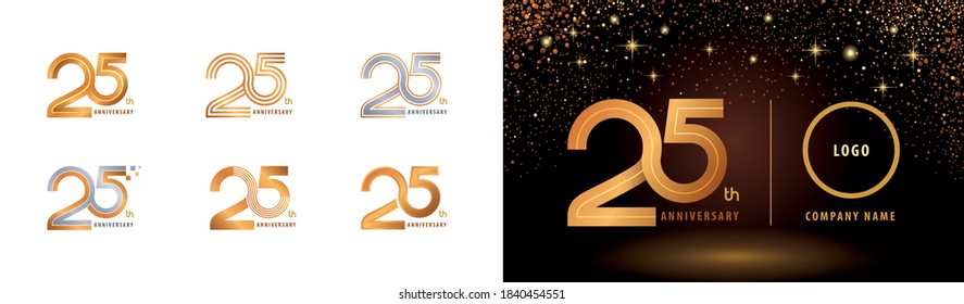 Set of 25th Anniversary logotype design, Twenty five years Celebrate Anniversary Logo multiple line for Congratulation celebration event, invitation card, greeting, Abstract 25 silver and golden logo