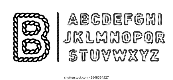 A set of 26 English alphabet vector graphics designed in a rope style, featuring detailed knot textures for a crafty feel. Perfect for logo design, posters, or creative projects.