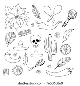 Set 26 Hand Drawn Mexican Elements Stock Vector (Royalty Free ...