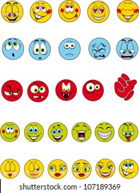 A set of 27 colorful emotional smileys