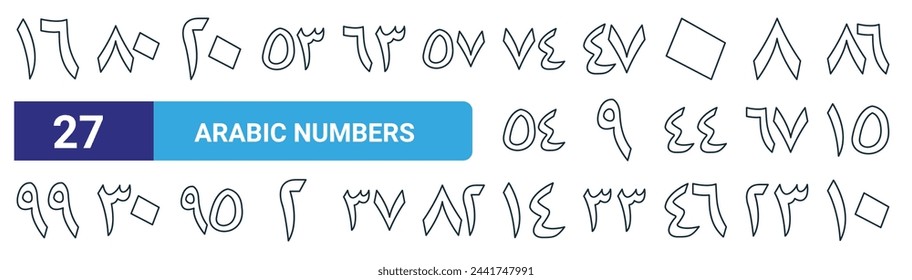 set of 27 outline web arabic numbers icons such as numerical, numerical, numerical, vector thin line icons for web design, mobile app.