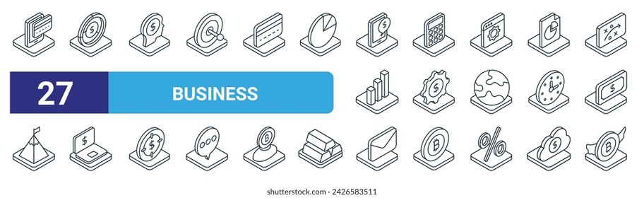 set of 27 outline web business icons such as online money, report, thinking, calculator, project, online business, mail, bitcoin vector thin line icons for web design, mobile app.