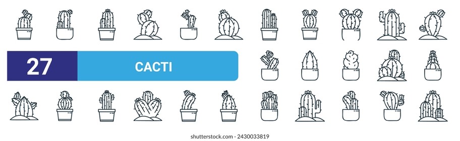 set of 27 outline web cacti icons such as cacti, cacti, vector thin line icons for web design, mobile app.