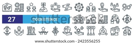 set of 27 outline web coexistence icons such as cohabitant, cohabitant, human race, human race, cohabitant, solidarity, religion, vector thin line icons for web design, mobile app. Stock photo © 