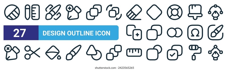 set of 27 outline web design outline icon icons such as mask, ruler, de, component, copy, scissor, ruler, pen tool vector thin line icons for web design, mobile app.