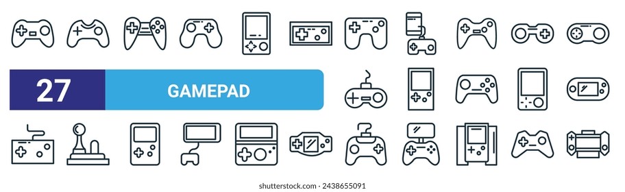 set of 27 outline web gamepad icons such as gamepad, gamepad, vector thin line icons for web design, mobile app.