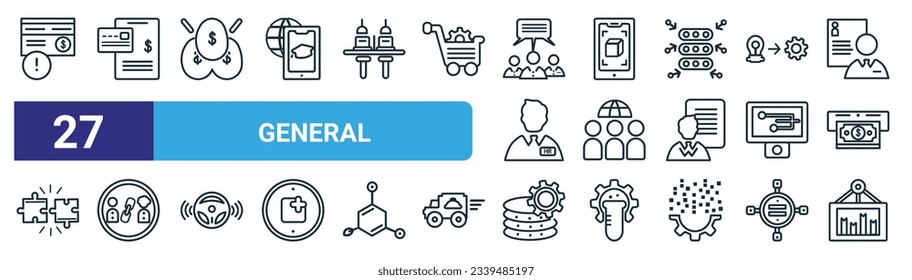 set of 27 outline web general icons such as credit risk, credit report, business incubator, ar app, team, affiliate link, data engineering, ar graph vector thin line icons for web design, mobile