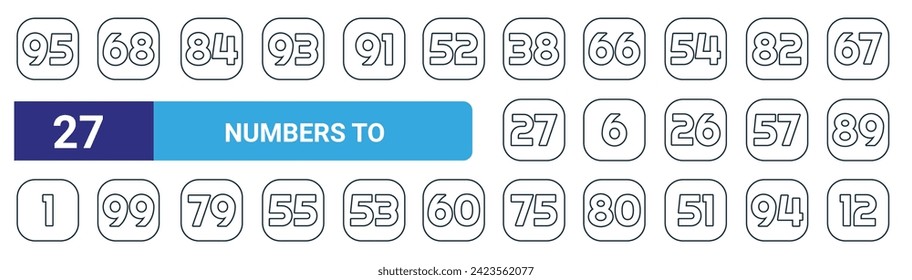 set of 27 outline web numbers to icons such as  ,  number, vector thin line icons for web design, mobile